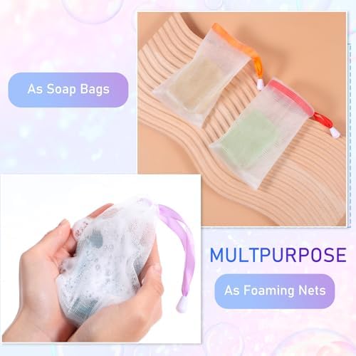 140 Pcs Mesh Soap Bags for Soap Bars, 10 Colors Soap Saver Pouch, Soap Bag for Shower with Drawstring, for Shower Washing, Bubble, Drying and Store Soap, 6 X 4 Inches