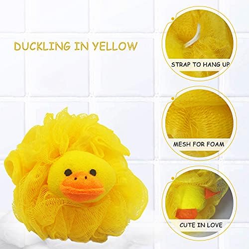 (4 Pack) Lovely Animal Design Kids Exfoliating Bath Scrubber Body Scrubber Shower Ball for Baby Toddler Kids Gentle Exfoliating Bath Sponge Loofah Pouf in Colorful Design